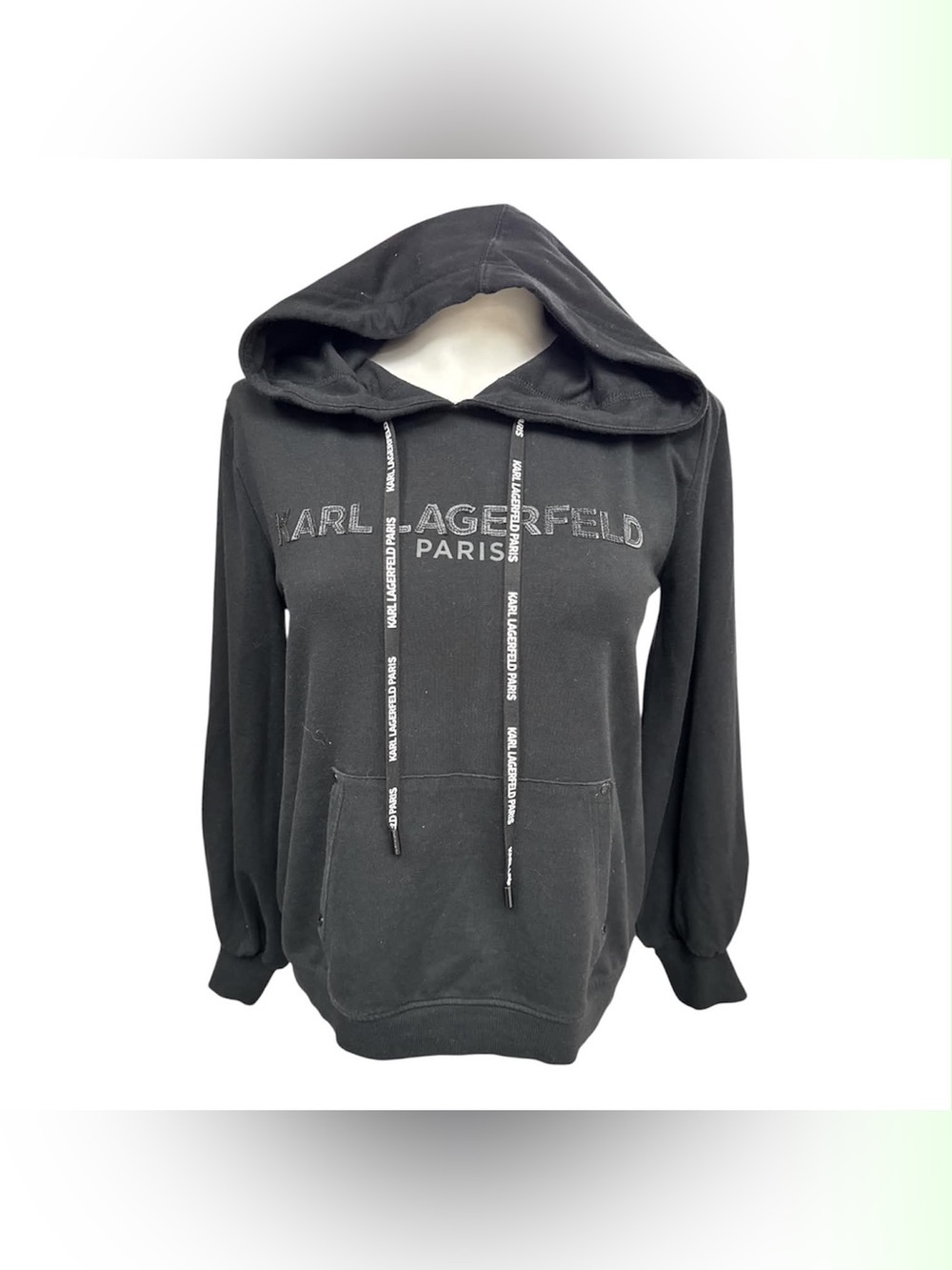Karl Lagerfeld Black Logo Zip-Up Hooded Sweater Size XS